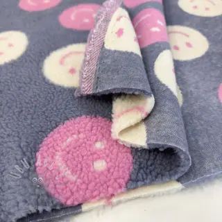 Tkanina płaszczowa TEDDY JACQUARD Happy faces jeans
