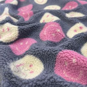 Tkanina płaszczowa TEDDY JACQUARD Happy faces jeans