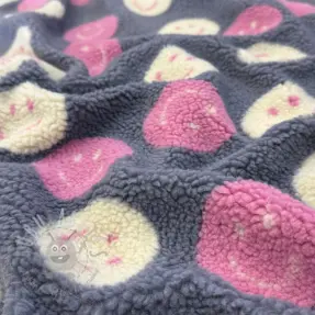 Tkanina płaszczowa TEDDY JACQUARD Happy faces jeans