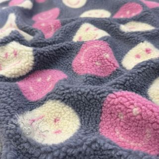 Tkanina płaszczowa TEDDY JACQUARD Happy faces jeans