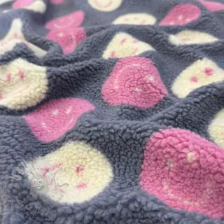 Tkanina płaszczowa TEDDY JACQUARD Happy faces jeans