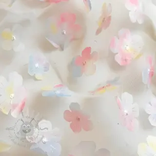 Tiul RETRO Flowers light blue