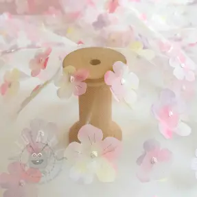 Tiul RETRO Flowers light pink