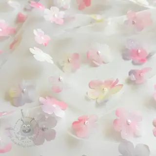 Tiul RETRO Flowers light pink