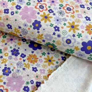 Dresówka drapana Glitter flowers ecru melange