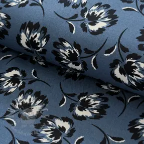 Wiskoza ROSELLA STRETCH Flowers blue