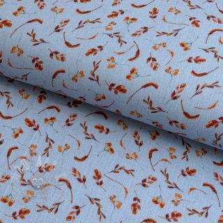 Muślin double gauze Leaves field light blue