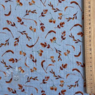 Muślin double gauze Leaves field light blue