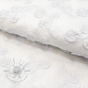 Bawełniana tkanina VOILE EMBROIDERY Flowers with stem white