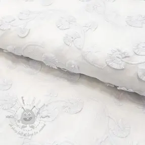 Bawełniana tkanina VOILE EMBROIDERY Flowers with stem white