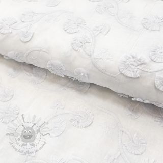 Bawełniana tkanina VOILE EMBROIDERY Flowers with stem white