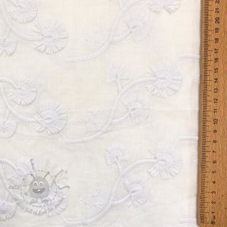 Bawełniana tkanina VOILE EMBROIDERY Flowers with stem white