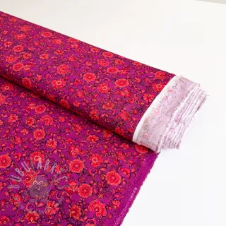 Wiskoza POPLIN STRETCH Flowers fuchsia digital print