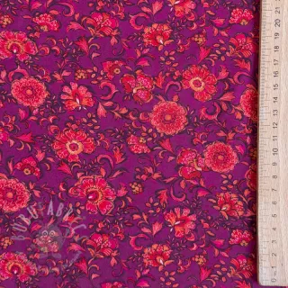 Wiskoza POPLIN STRETCH Flowers fuchsia digital print