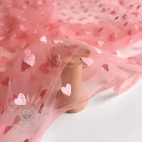 Tiul Flock shiny hearts old pink