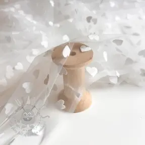Tiul Flock shiny hearts offwhite