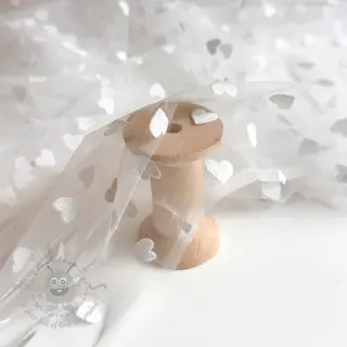 Tiul Flock shiny hearts offwhite