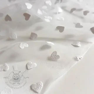 Tiul Flock shiny hearts offwhite