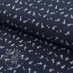JEANS STRETCH Small retro flowers dark blue