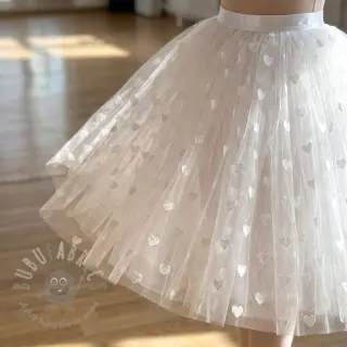 Tiul Flock shiny hearts offwhite