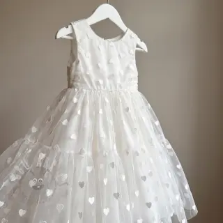 Tiul Flock shiny hearts offwhite
