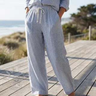 Len z bawełną Stripe jeans