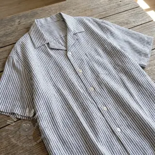 Len z bawełną Stripe navy