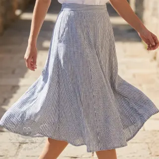 Len z bawełną Stripe navy