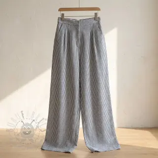 Len z bawełną Stripe navy