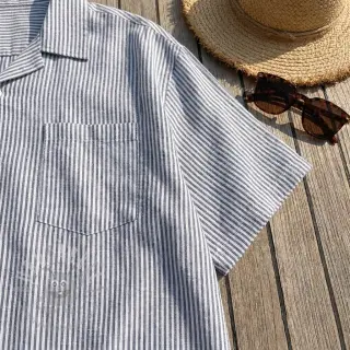 Len z bawełną Stripe navy