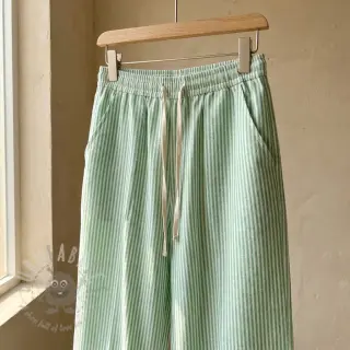 Len z bawełną Stripe dark green