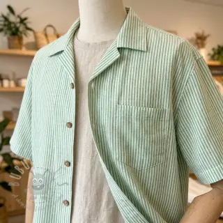 Len z bawełną Stripe dark green