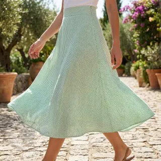 Len z bawełną Stripe dark green