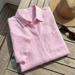 Len z bawełną Stripe fuchsia