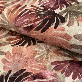 Tkanina dekoracyjna SLUB Leaves burgundy digital print