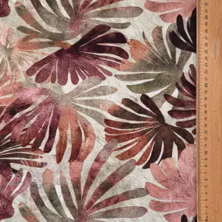 Tkanina dekoracyjna SLUB Leaves burgundy digital print