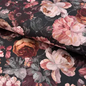 Tkanina dekoracyjna SLUB Bouquet burgundy digital print