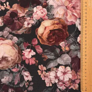 Tkanina dekoracyjna SLUB Bouquet burgundy digital print