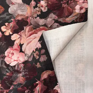 Tkanina dekoracyjna SLUB Bouquet burgundy digital print