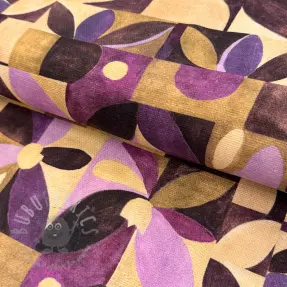 Tkanina dekoracyjna SLUB Abstract flowie aubergine digital print