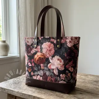 Tkanina dekoracyjna SLUB Bouquet burgundy digital print