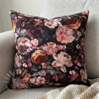 Tkanina dekoracyjna SLUB Bouquet burgundy digital print