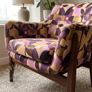Tkanina dekoracyjna SLUB Abstract flowie aubergine digital print