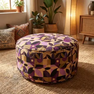 Tkanina dekoracyjna SLUB Abstract flowie aubergine digital print