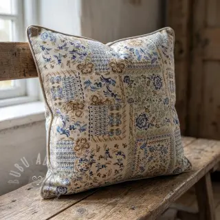 Tkanina dekoracyjna Linenlook Blue heritage digital print