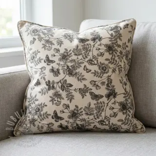 Tkanina dekoracyjna Linenlook Painting flowers black digital print