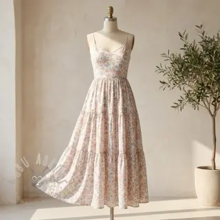 Lyocell z lnem i jedwabiem Retro Flowers design E