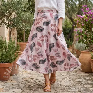 Lyocell z lnem i jedwabiem Retro Flowers design B