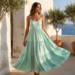 Tkanina wiskozowa z lnem BUBBLY misty jade