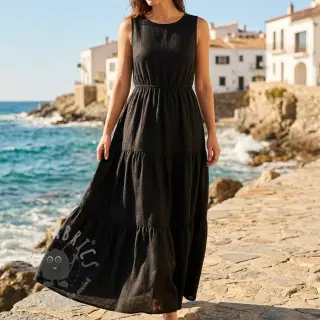 Tkanina wiskozowa z lnem BUBBLY black